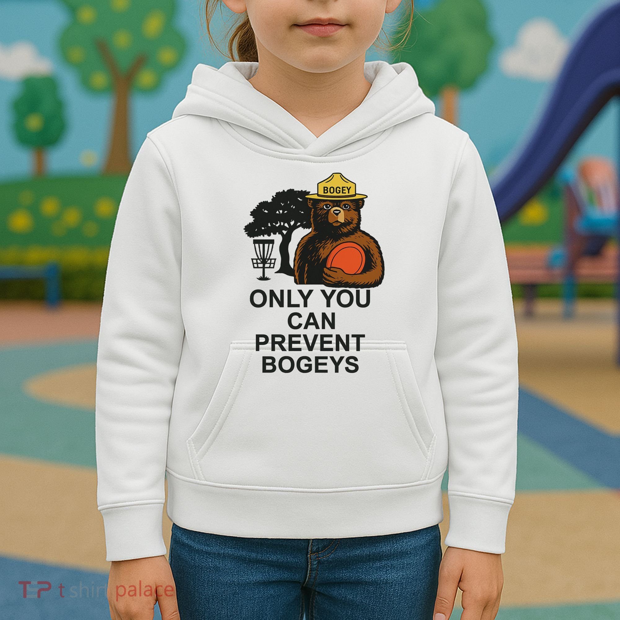 Bogey The Bear Only You Can Prevent Bogeys Disc Golf Kids Hoodie