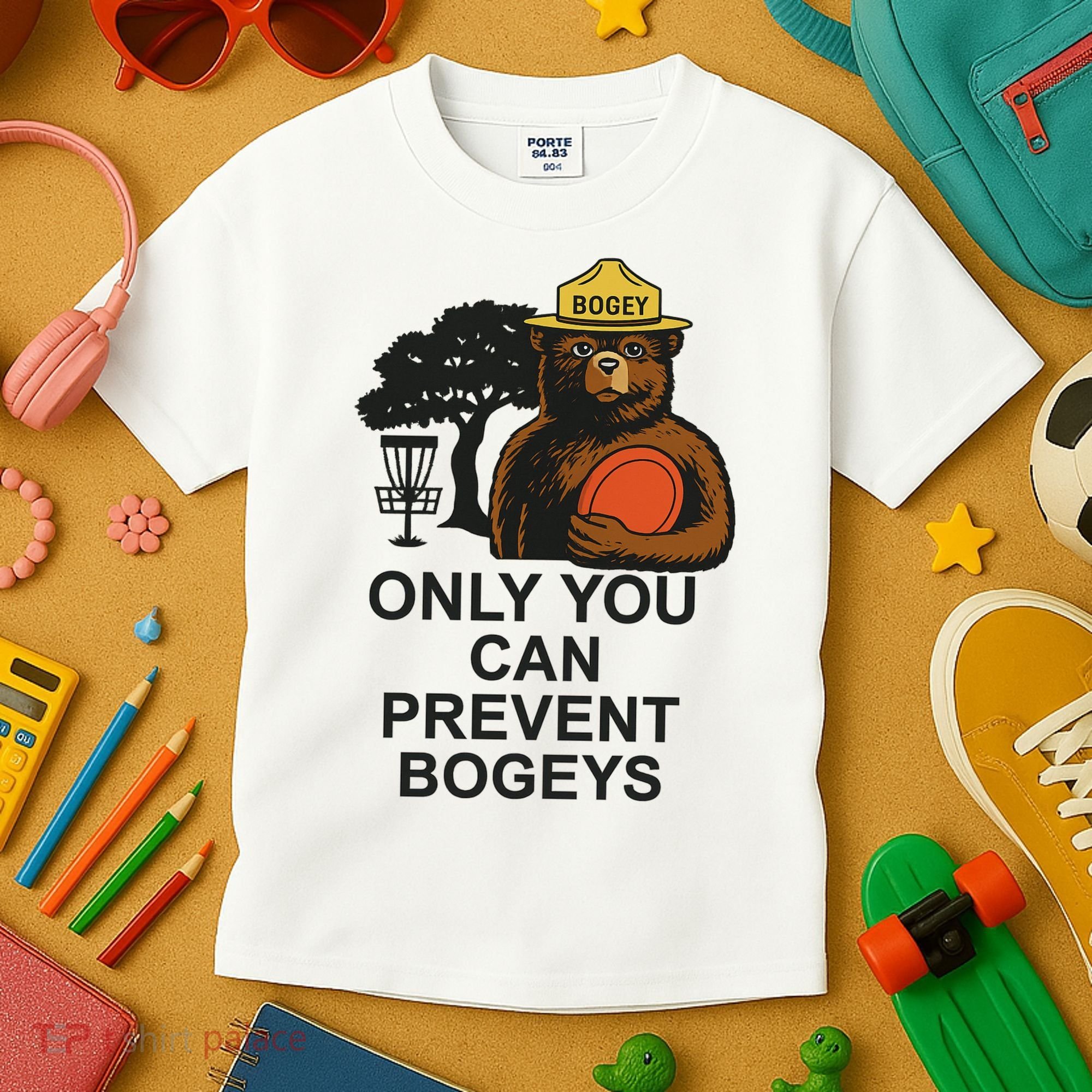 Bogey The Bear Only You Can Prevent Bogeys Disc Golf Kids T-Shirt
