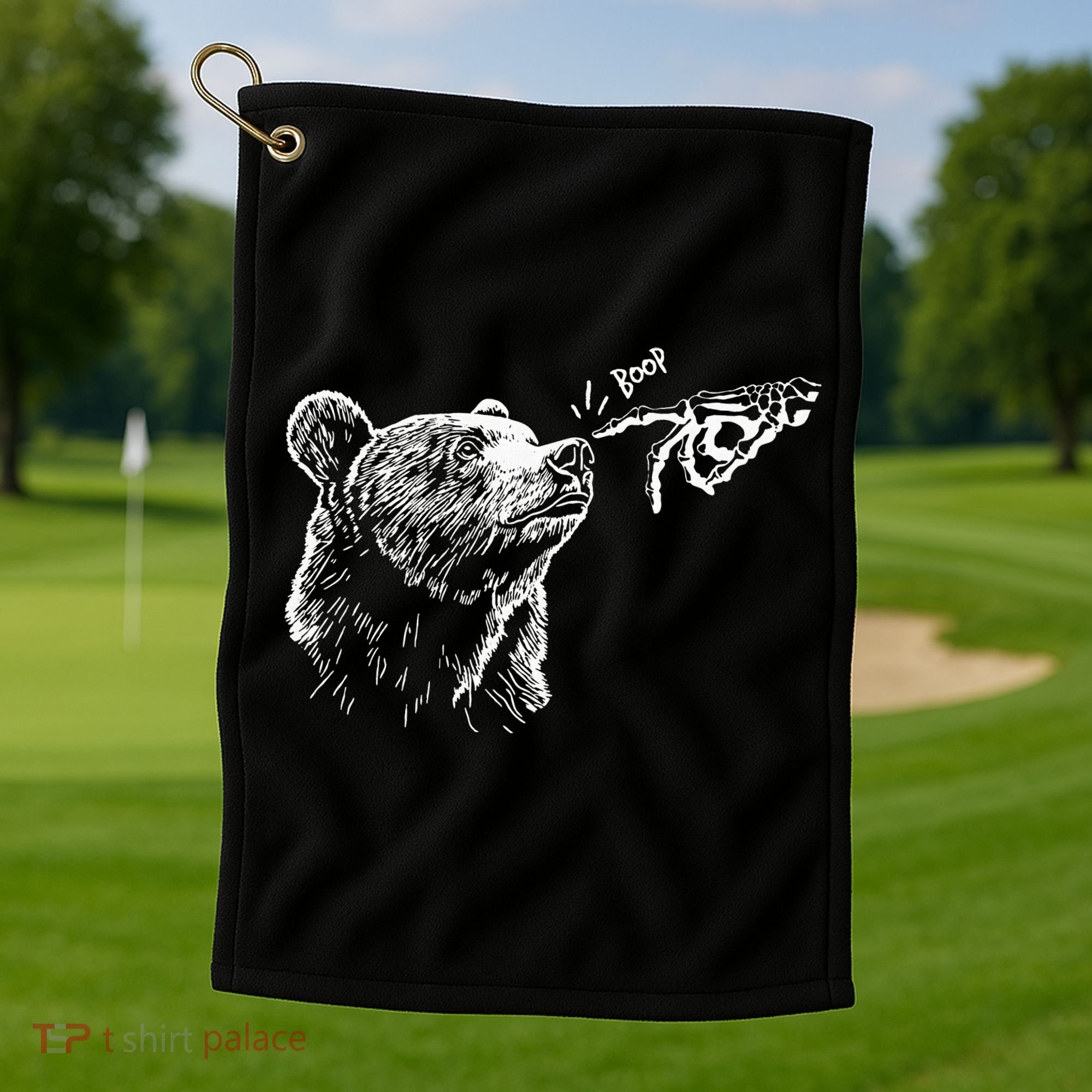 Boop The Bear Meme Black Grizzly Golf Towel
