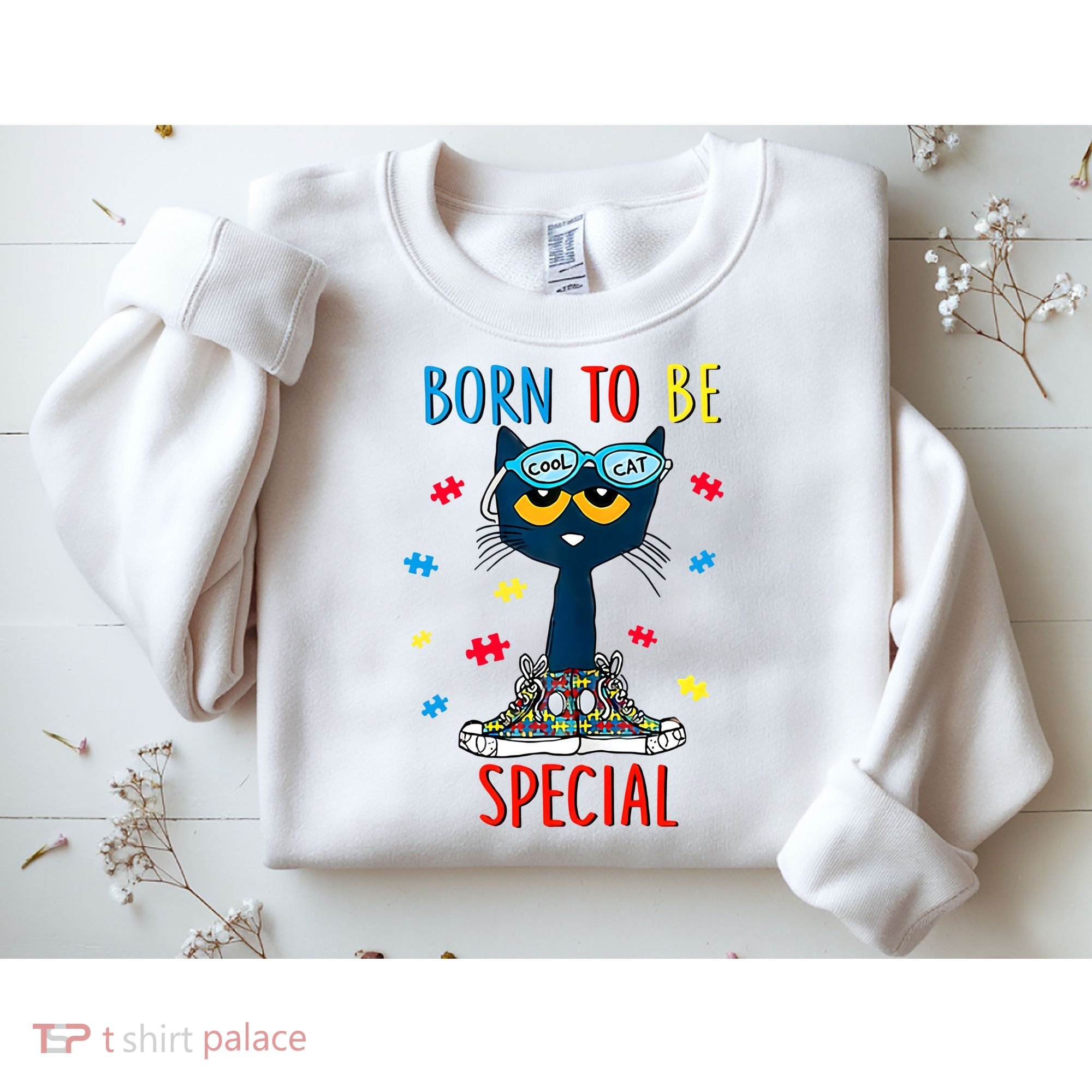 Born To Be Special Autism Awareness Autism Heart Autism Cool Cat Sweatshirt