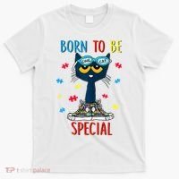 Born To Be Special Autism Awareness Autism Heart Autism Cool Cat T-Shirt thumb 0
