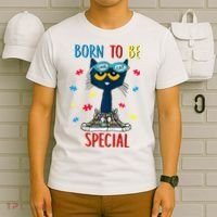 Born To Be Special Autism Awareness Autism Heart Autism Cool Cat T-Shirt thumb 6