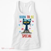 Born To Be Special Autism Awareness Autism Heart Autism Cool Cat Women's Tank Top thumb 0