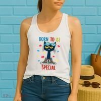 Born To Be Special Autism Awareness Autism Heart Autism Cool Cat Women's Tank Top thumb 2