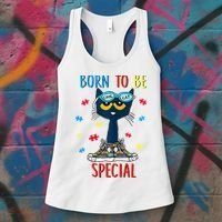 Born To Be Special Autism Awareness Autism Heart Autism Cool Cat Women's Tank Top thumb 3