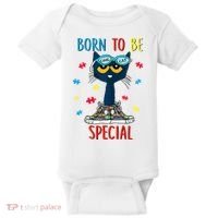 Born To Be Special Autism Awareness Autism Heart Autism Cool Cat Baby Bodysuit thumb 0