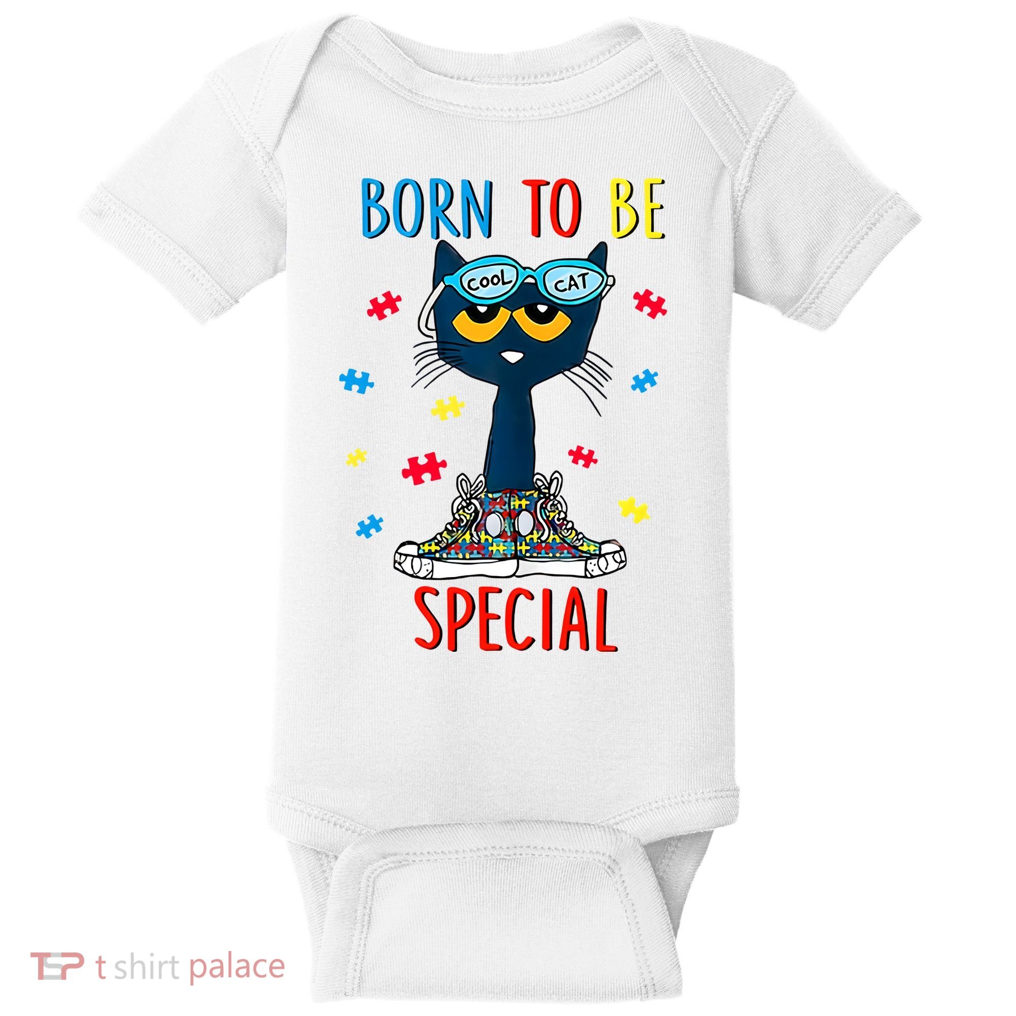 Born To Be Special Autism Awareness Autism Heart Autism Cool Cat Baby Bodysuit
