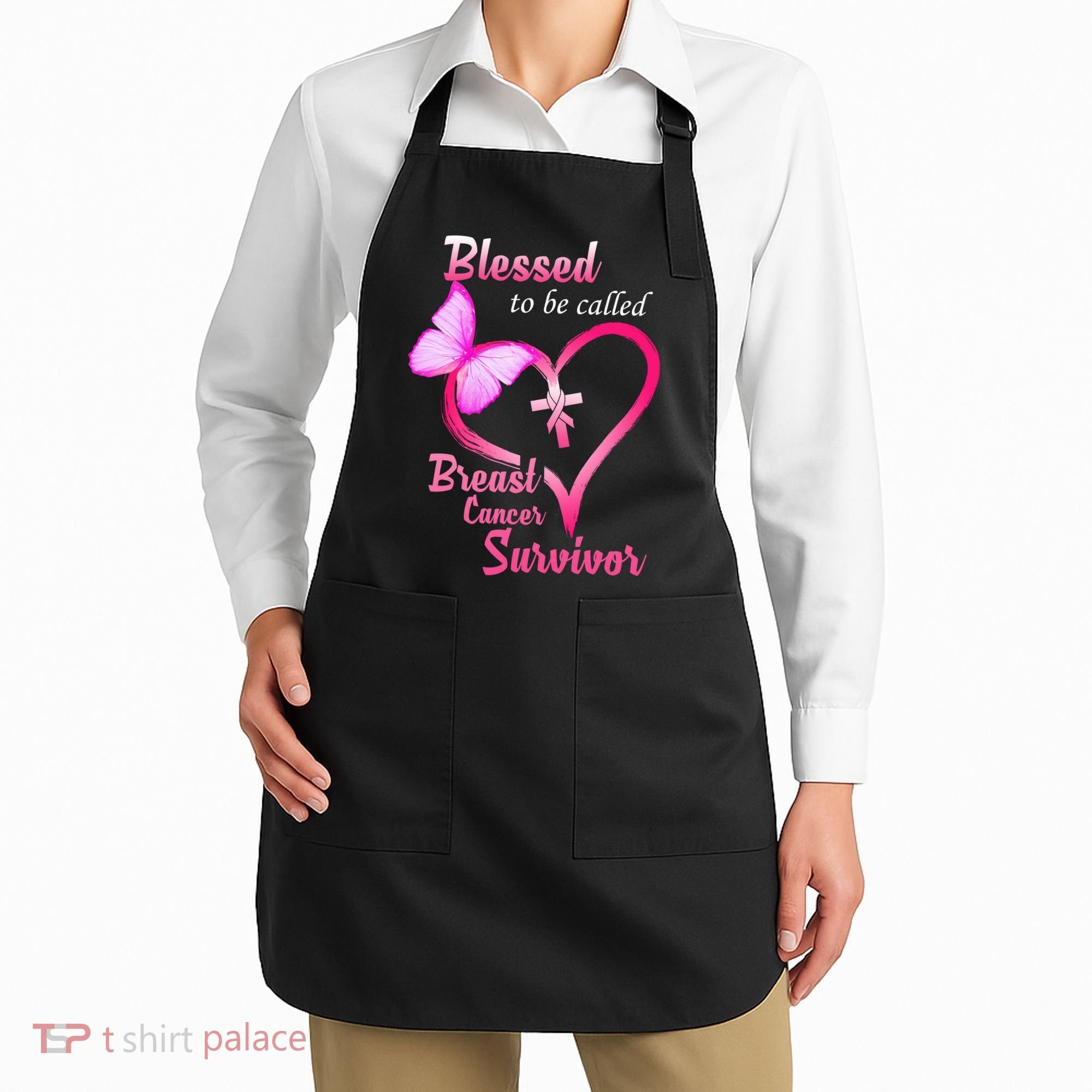 Blessed To Be Called Breast Cancer Survivor Butterfly Heart Apron