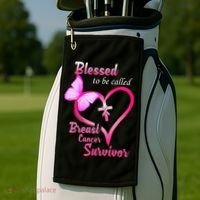 Blessed To Be Called Breast Cancer Survivor Butterfly Heart Golf Towel thumb 2