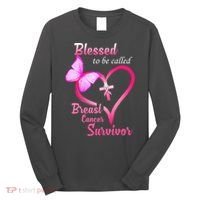 Blessed To Be Called Breast Cancer Survivor Butterfly Heart Long Sleeve Shirt thumb 0