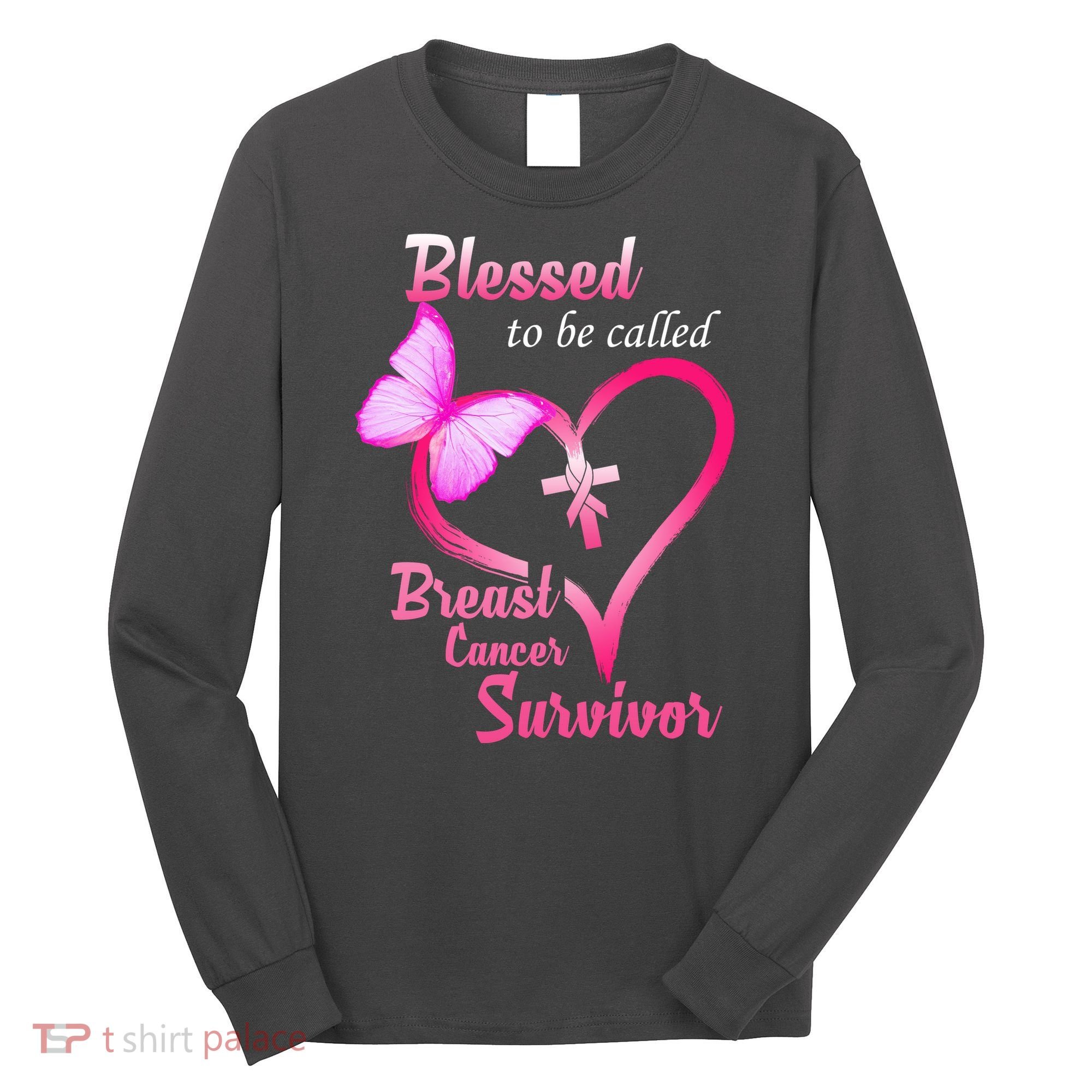 Blessed To Be Called Breast Cancer Survivor Butterfly Heart Long Sleeve Shirt