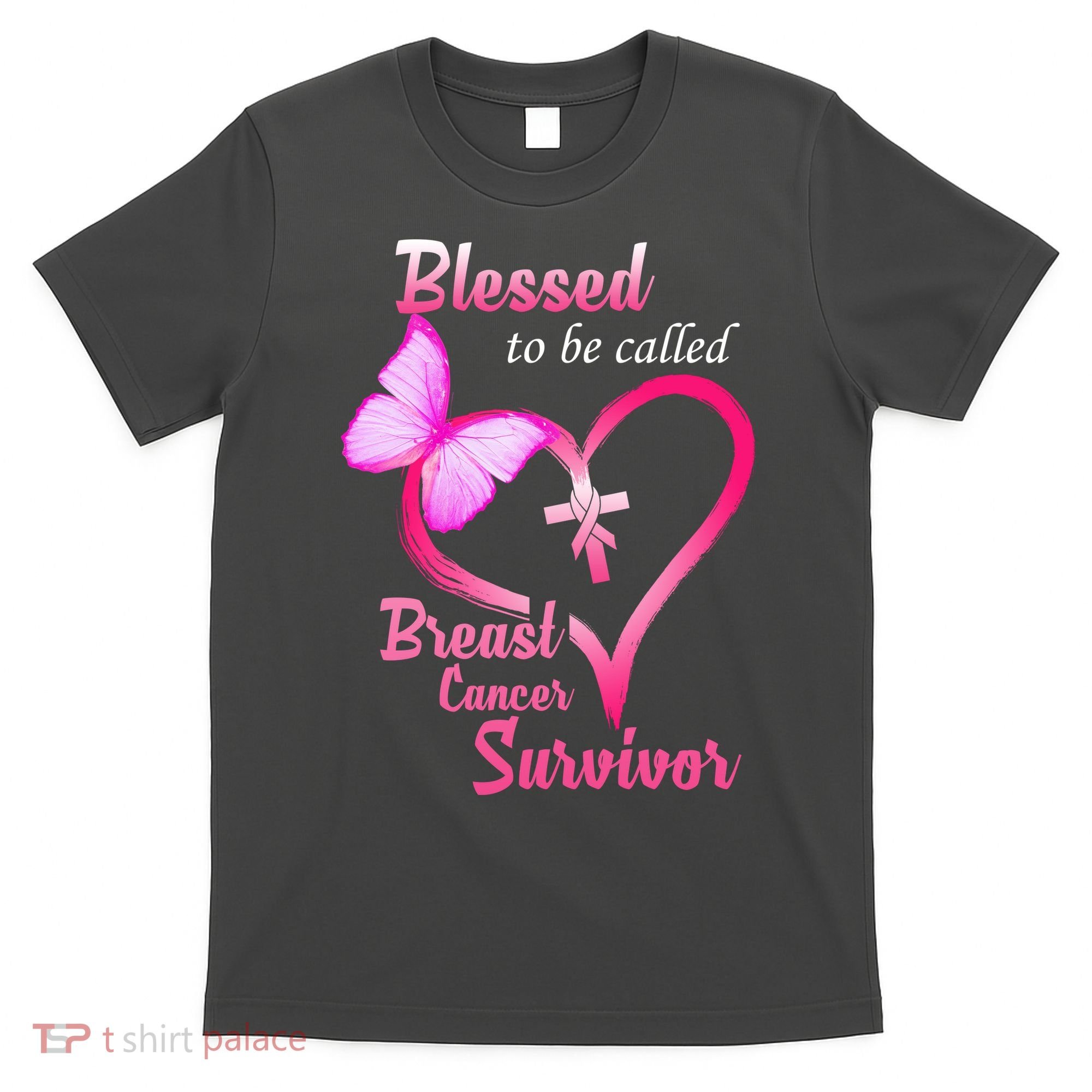 Blessed To Be Called Breast Cancer Survivor Butterfly Heart T-Shirt