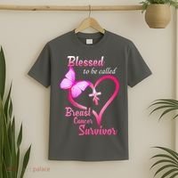 Blessed To Be Called Breast Cancer Survivor Butterfly Heart T-Shirt thumb 2