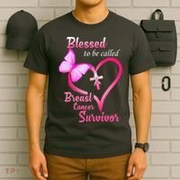 Blessed To Be Called Breast Cancer Survivor Butterfly Heart T-Shirt thumb 6