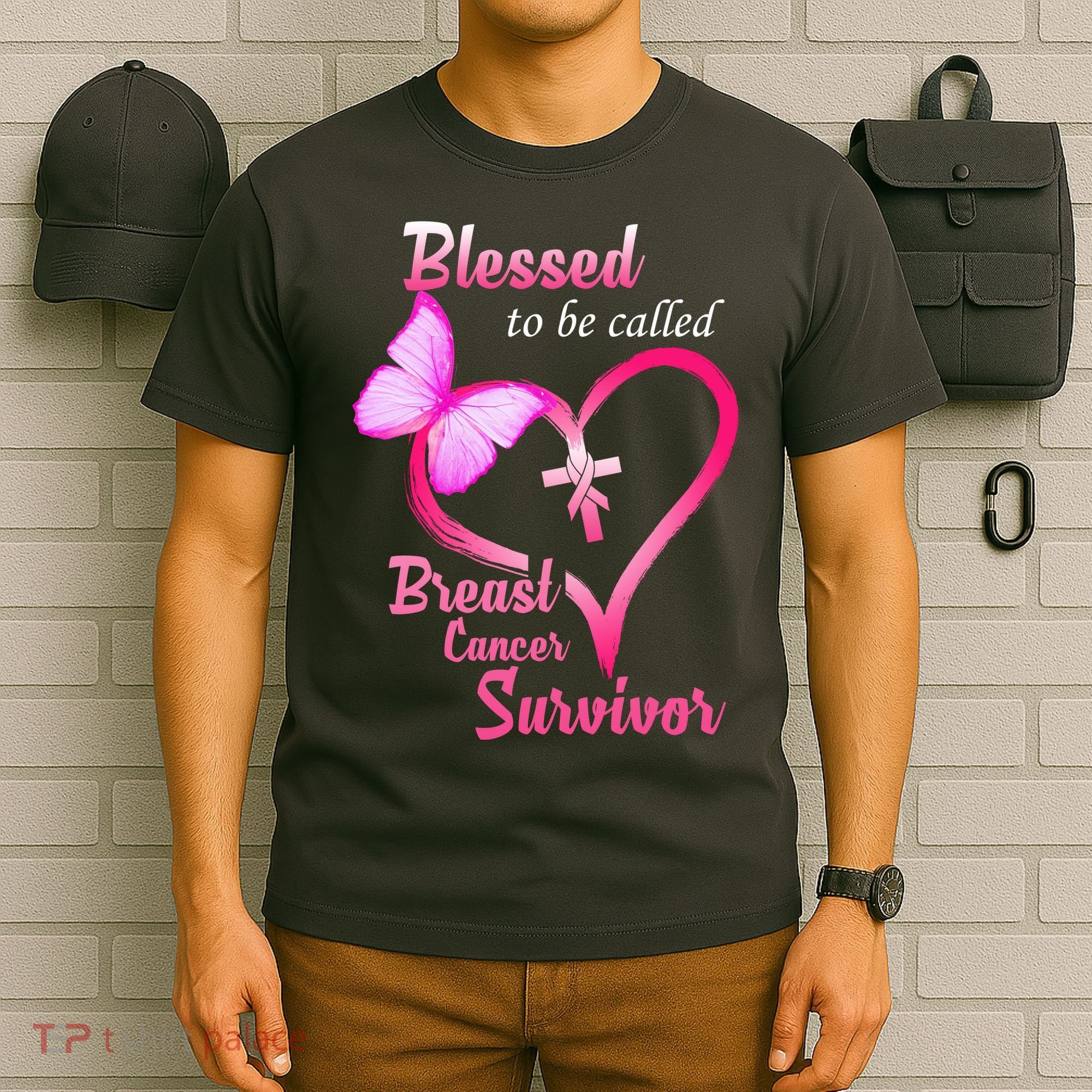 Blessed To Be Called Breast Cancer Survivor Butterfly Heart T-Shirt