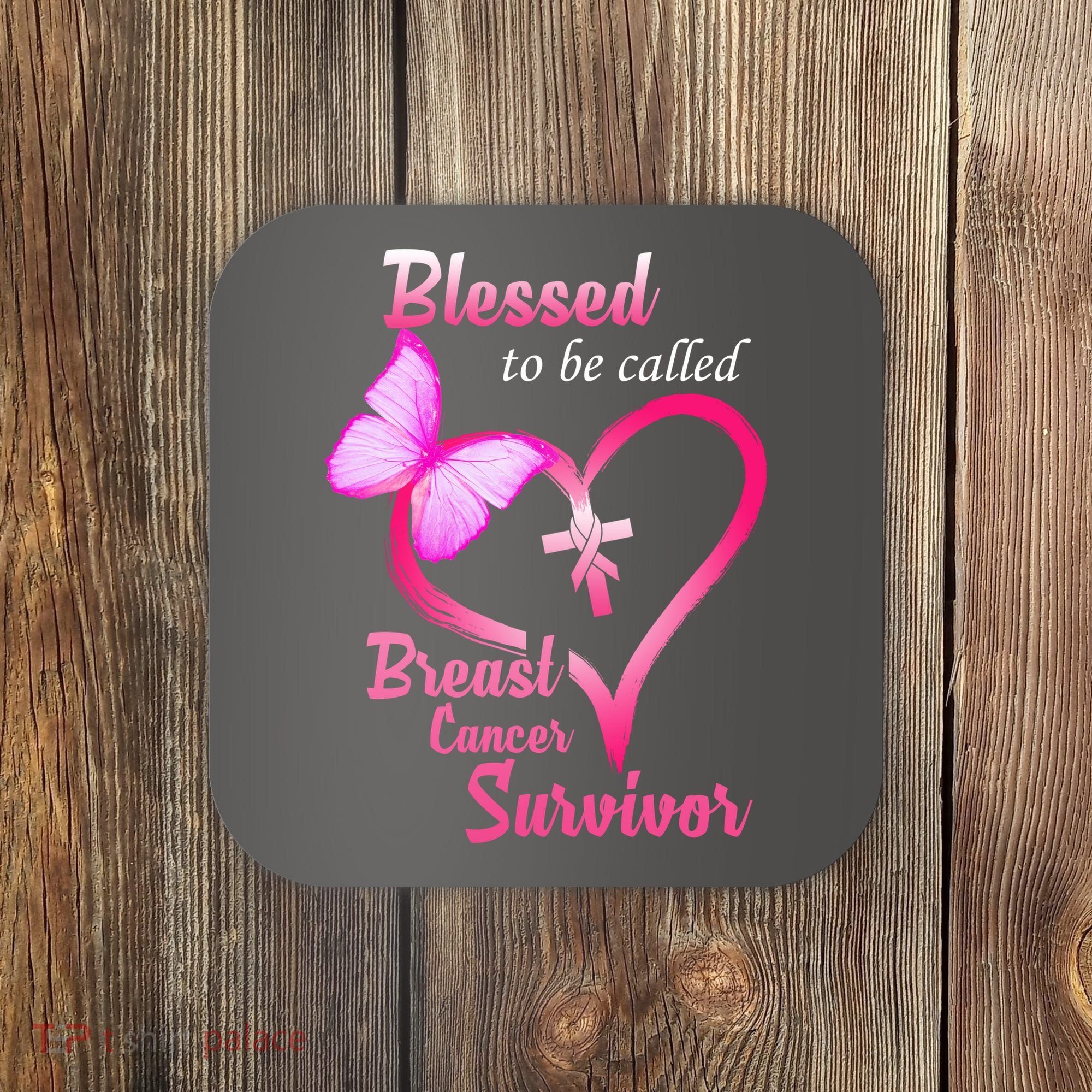 Blessed To Be Called Breast Cancer Survivor Butterfly Heart Coaster