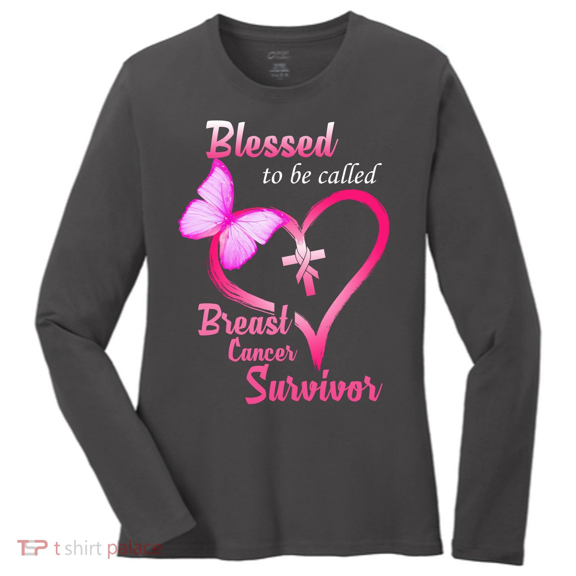 Blessed To Be Called Breast Cancer Survivor Butterfly Heart Women's Long Sleeve Shirt