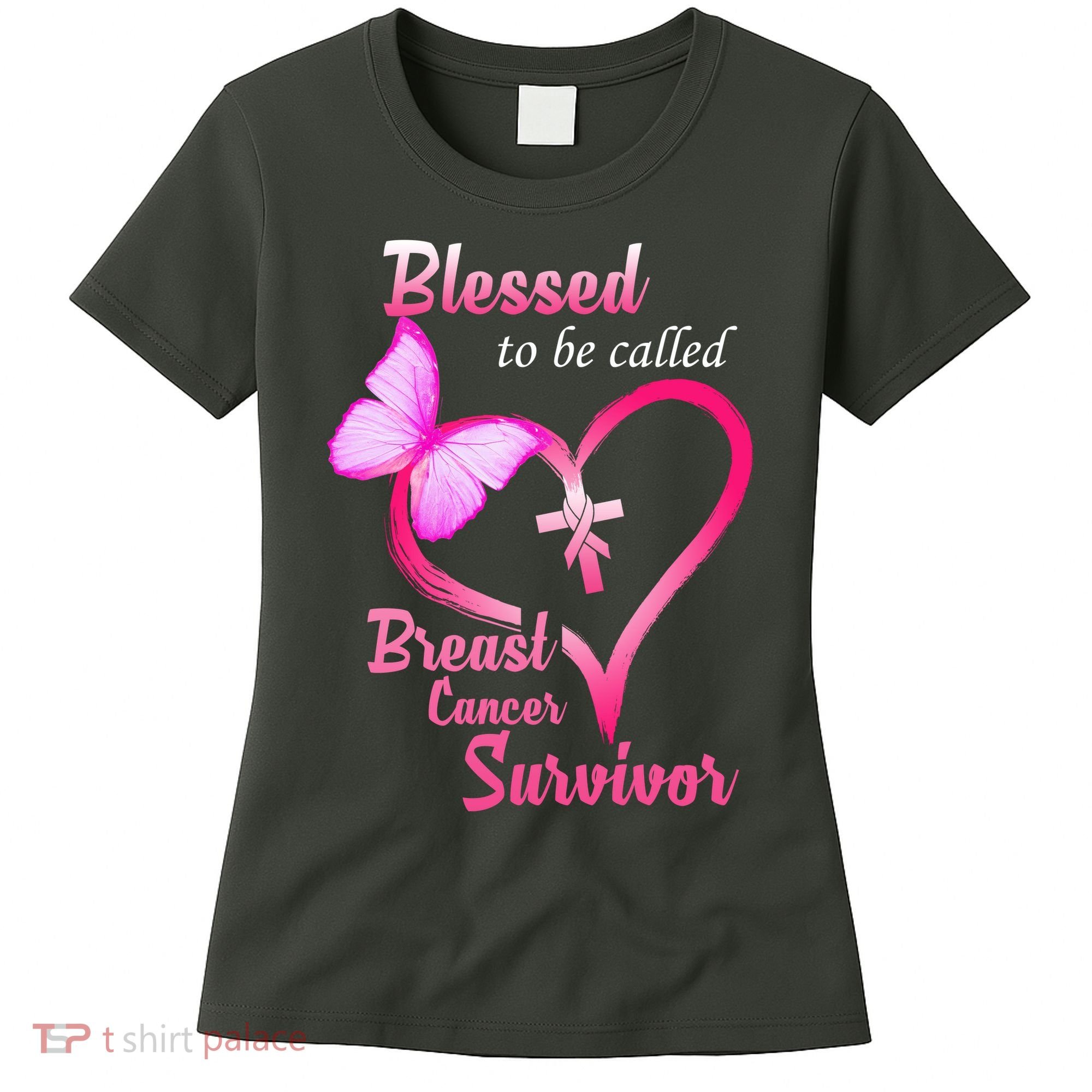 Blessed To Be Called Breast Cancer Survivor Butterfly Heart Women's T-Shirt
