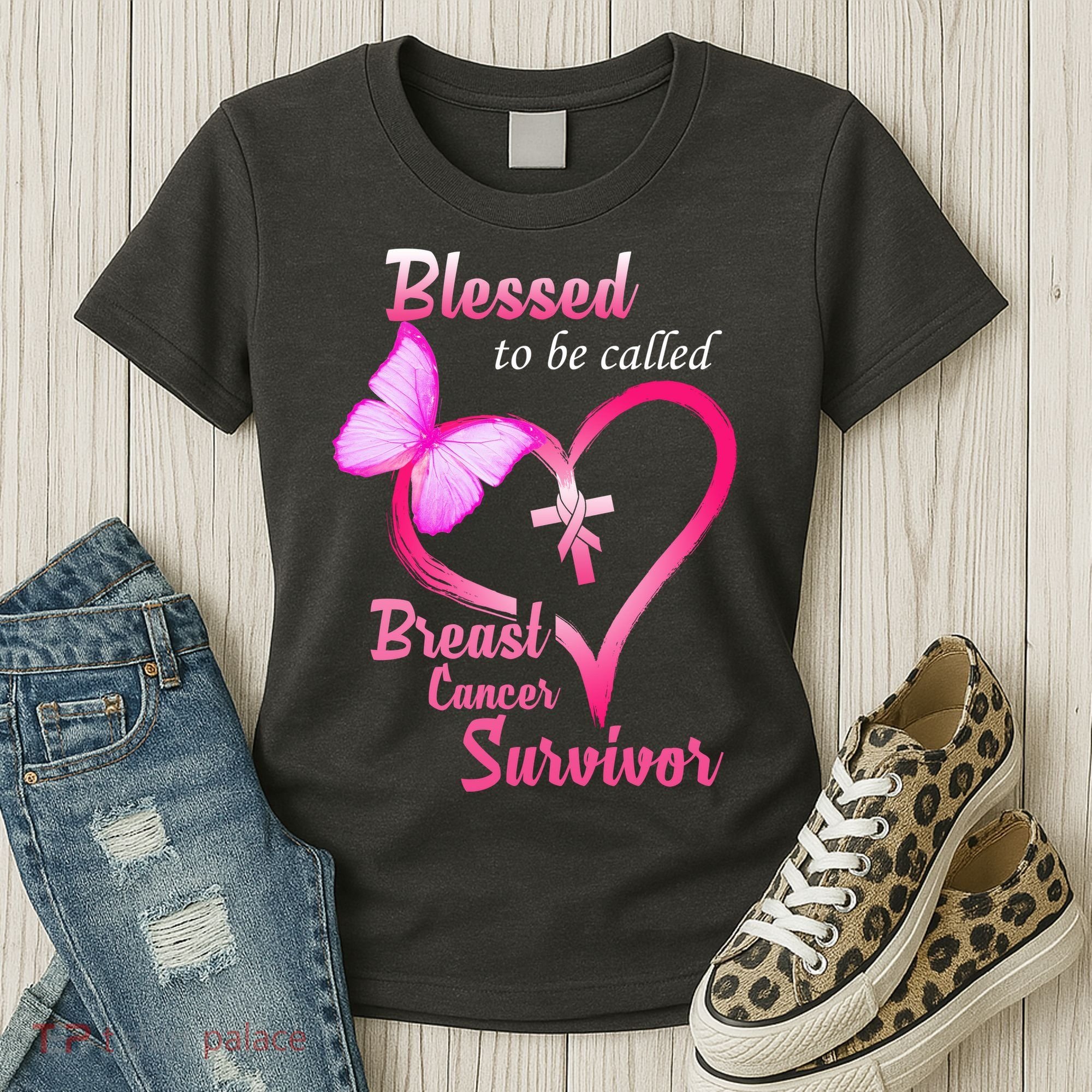 Blessed To Be Called Breast Cancer Survivor Butterfly Heart Women's T-Shirt