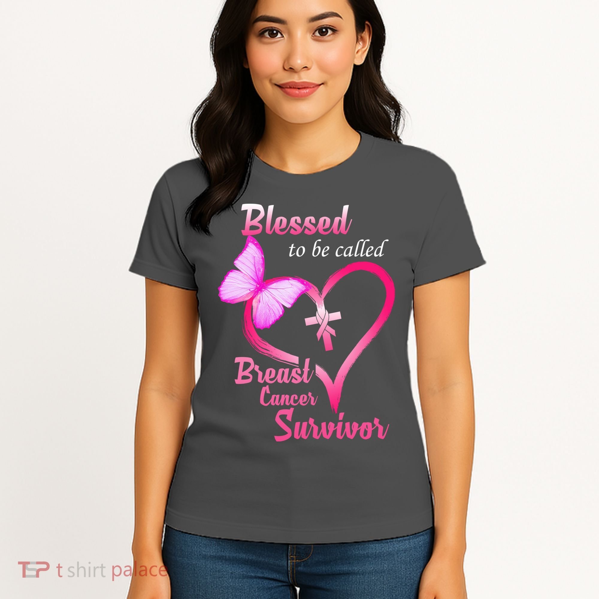 Blessed To Be Called Breast Cancer Survivor Butterfly Heart Women's T-Shirt