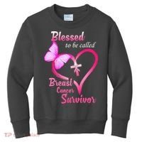 Blessed To Be Called Breast Cancer Survivor Butterfly Heart Kids Sweatshirt thumb 0