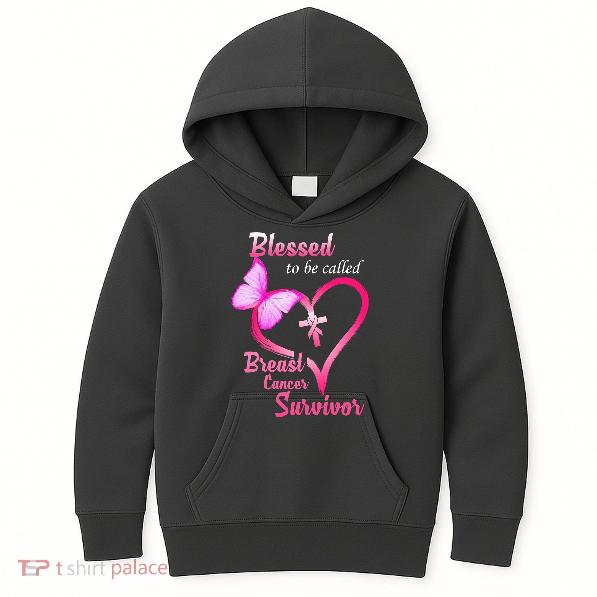 Blessed To Be Called Breast Cancer Survivor Butterfly Heart Kids Hoodie