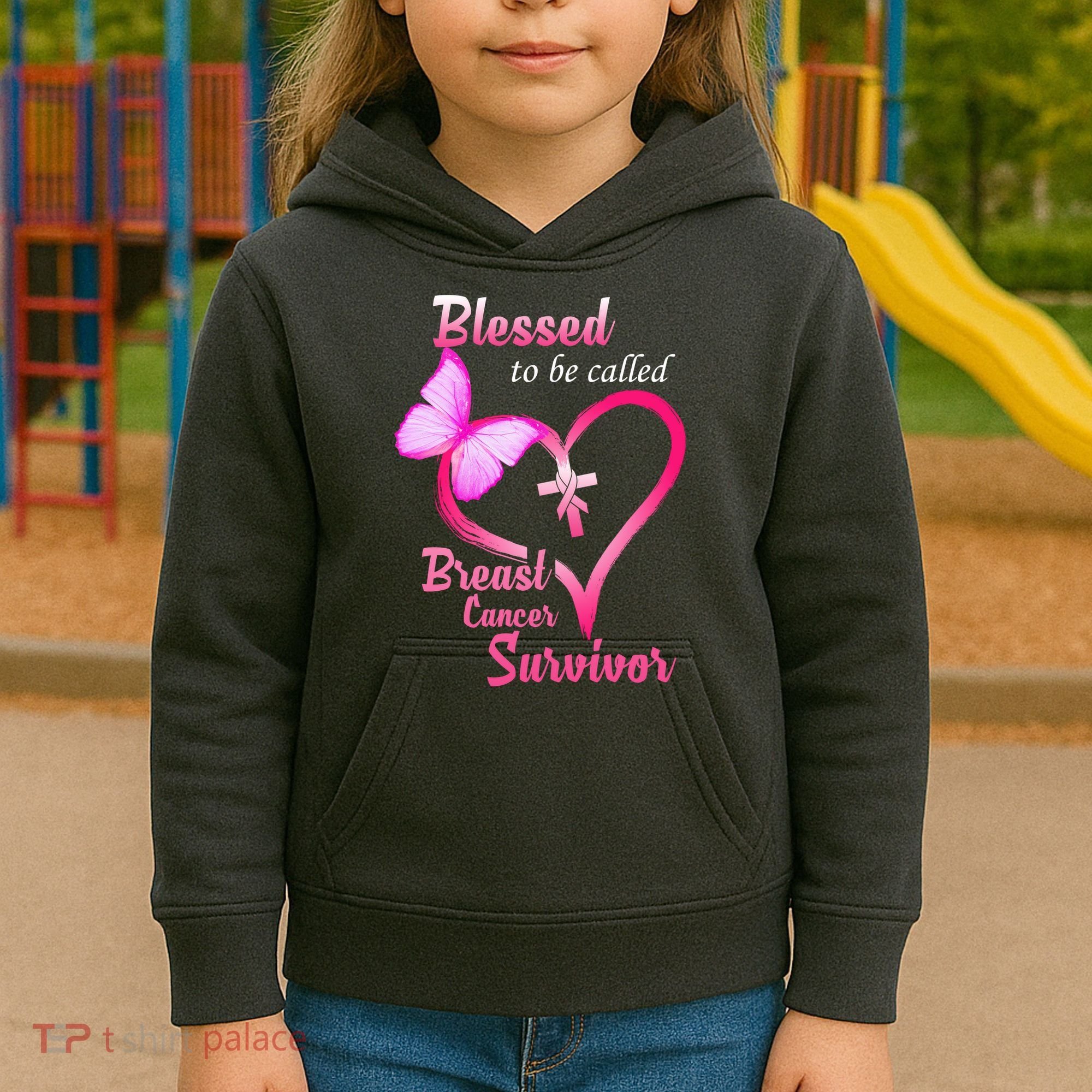 Blessed To Be Called Breast Cancer Survivor Butterfly Heart Kids Hoodie