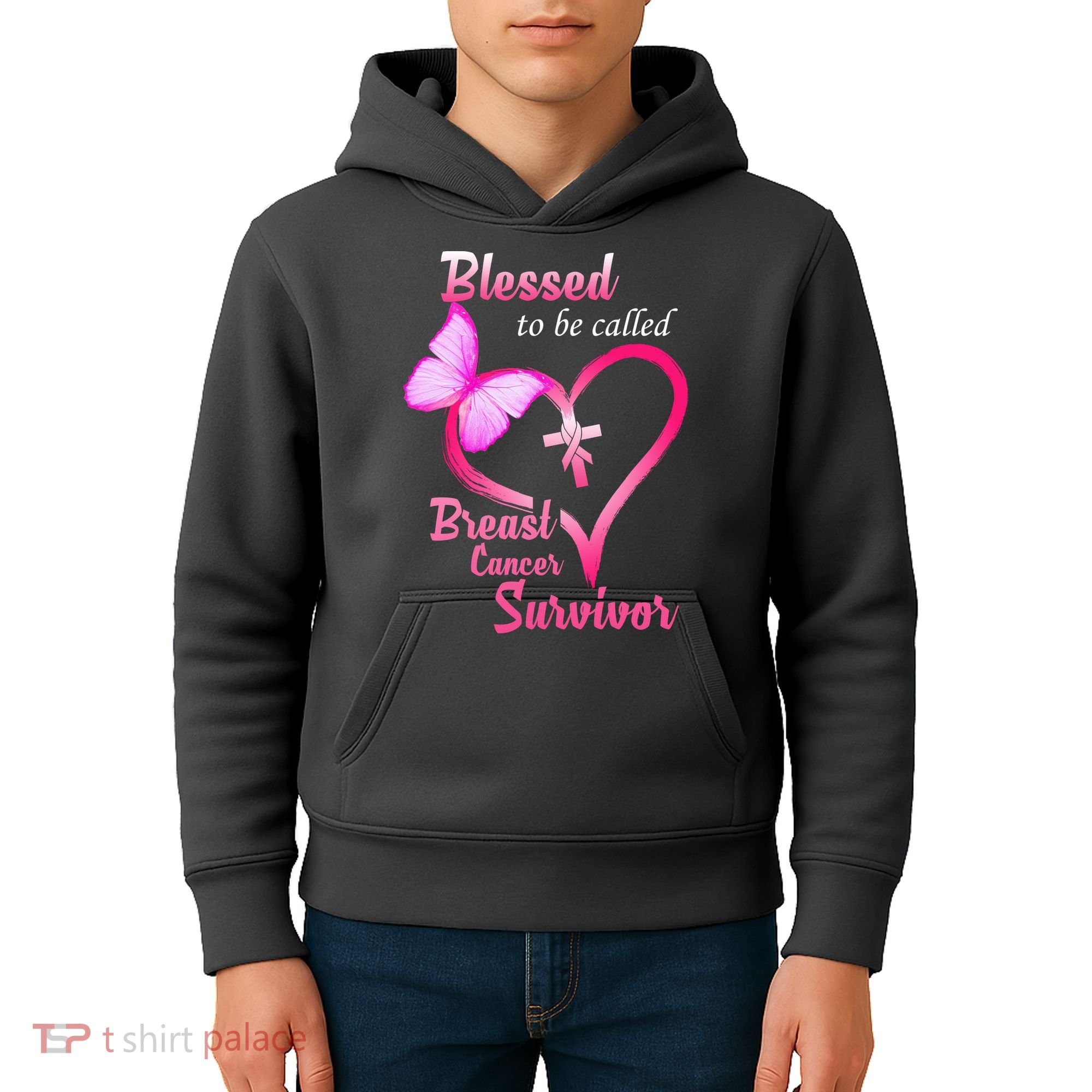 Blessed To Be Called Breast Cancer Survivor Butterfly Heart Kids Hoodie
