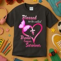 Blessed To Be Called Breast Cancer Survivor Butterfly Heart Kids T-Shirt thumb 3