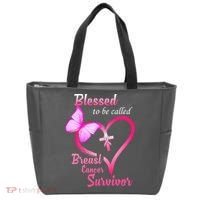 Blessed To Be Called Breast Cancer Survivor Butterfly Heart Tote Bag thumb 0