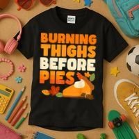 Burning Thighs Before Pies Thanksgiving Turkey Running Trot Kids T-Shirt thumb 3