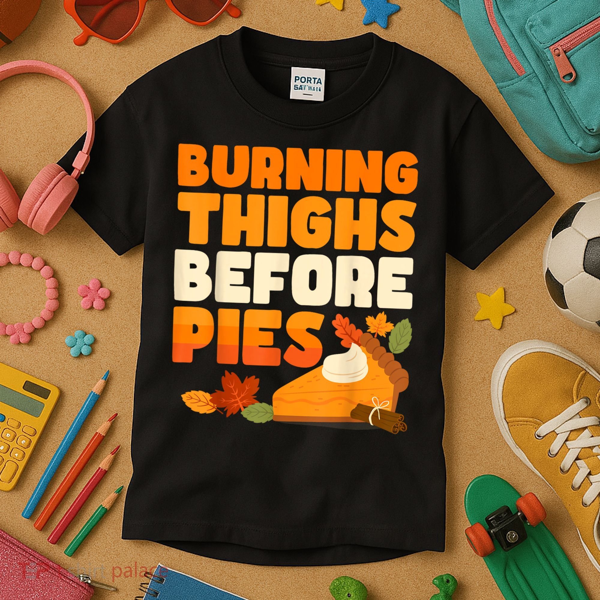 Burning Thighs Before Pies Thanksgiving Turkey Running Trot Kids T-Shirt