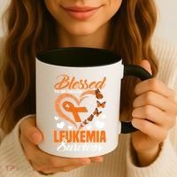 Blessed To Be Leukemia Awareness Day Survivor Orange Ribbon Coffee Mug thumb 3
