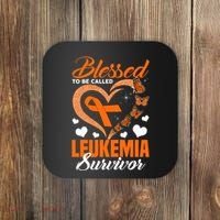 Blessed To Be Leukemia Awareness Day Survivor Orange Ribbon Coaster thumb 0