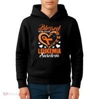 Blessed To Be Leukemia Awareness Day Survivor Orange Ribbon Kids Hoodie thumb 4