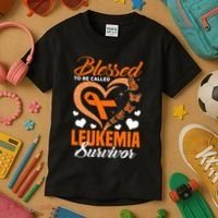 Blessed To Be Leukemia Awareness Day Survivor Orange Ribbon Kids T-Shirt thumb 3