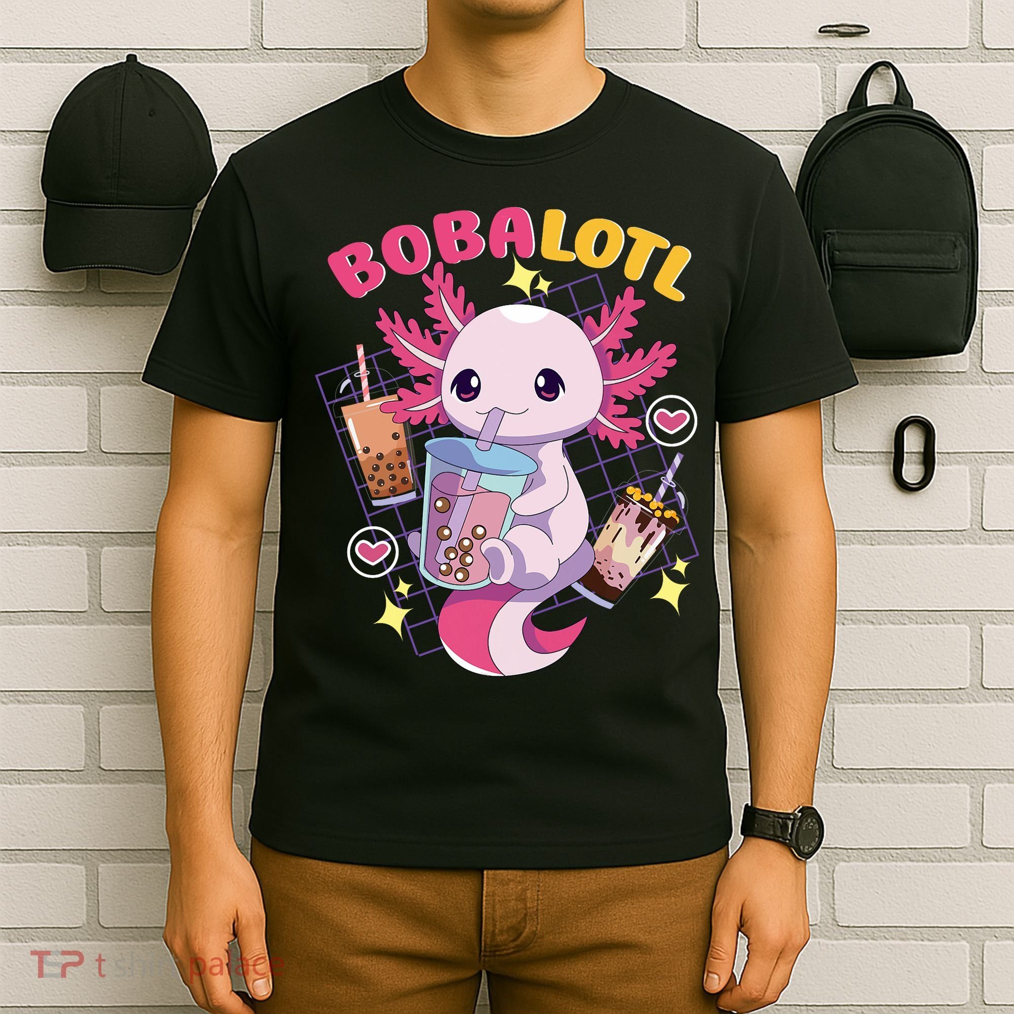 Boba Tea Bubble Tea Milk Tea Anime Axolotl Cute Kawaii Gift T-Shirt