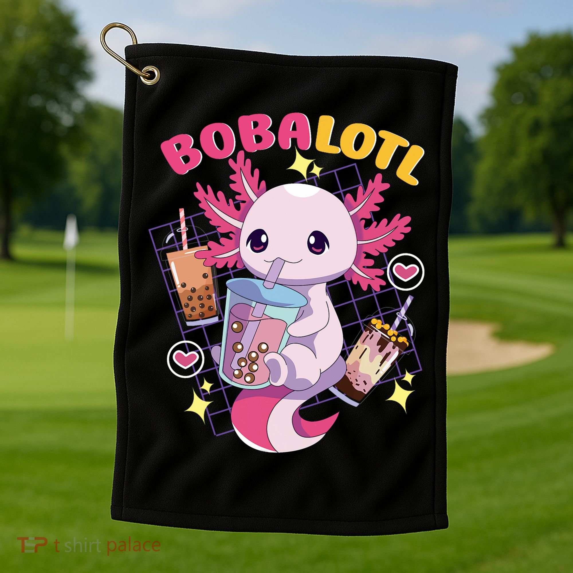 Boba Tea Bubble Tea Milk Tea Anime Axolotl Cute Kawaii Gift Golf Towel
