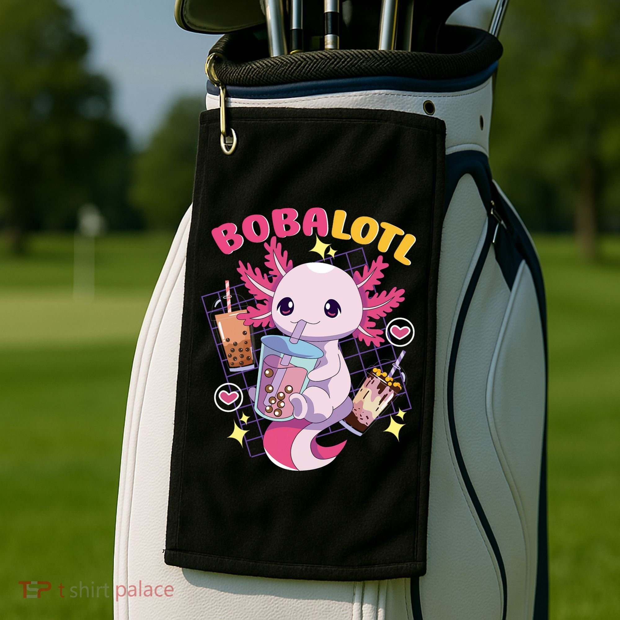 Boba Tea Bubble Tea Milk Tea Anime Axolotl Cute Kawaii Gift Golf Towel