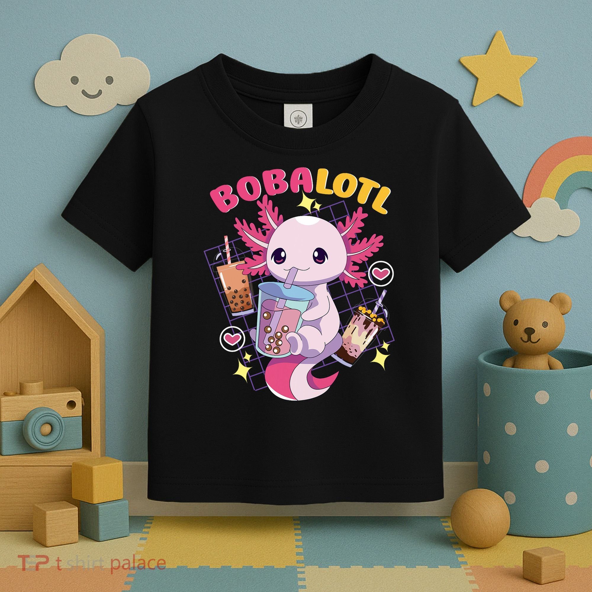 Boba Tea Bubble Tea Milk Tea Anime Axolotl Cute Kawaii Gift Toddler T-Shirt