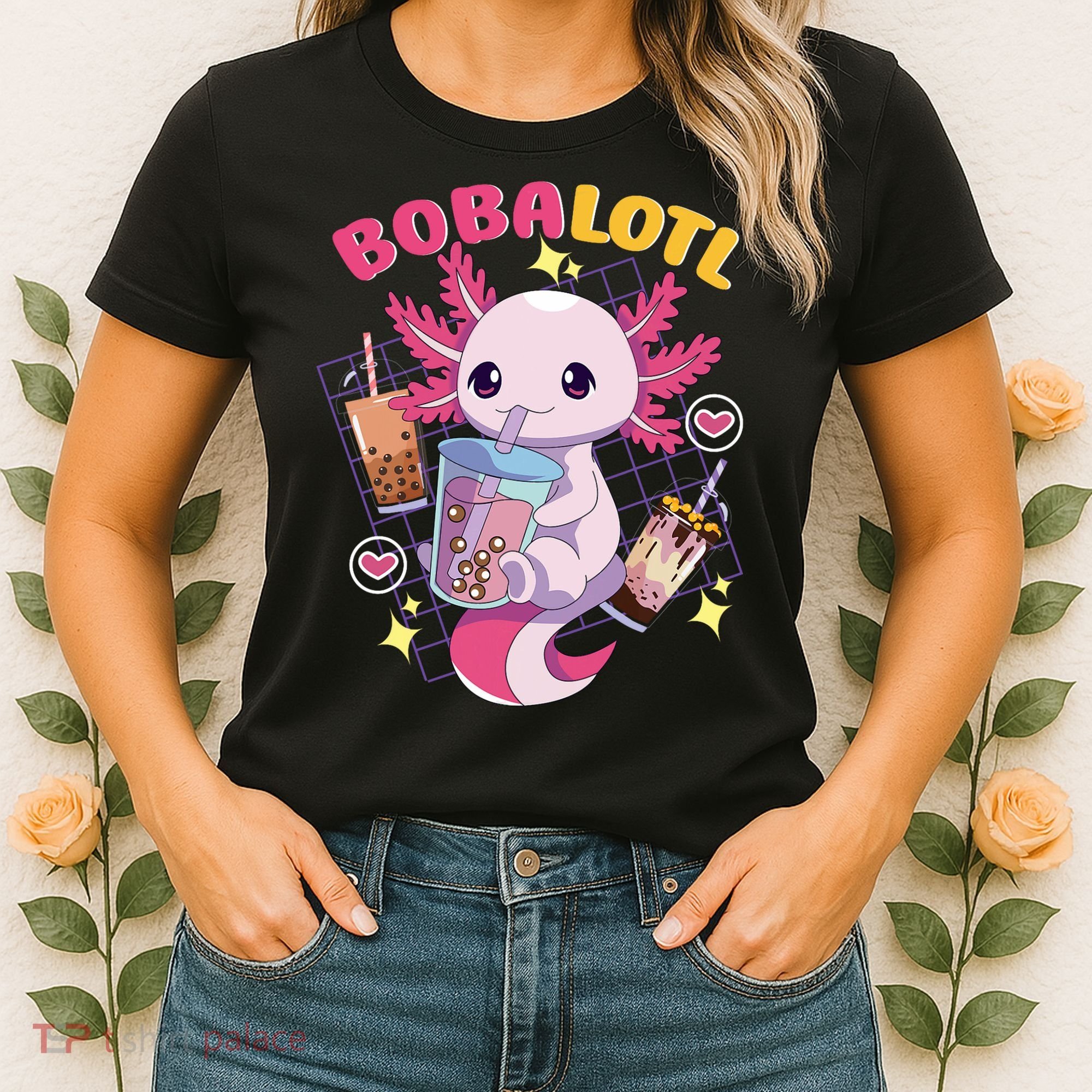 Boba Tea Bubble Tea Milk Tea Anime Axolotl Cute Kawaii Gift Women's T-Shirt