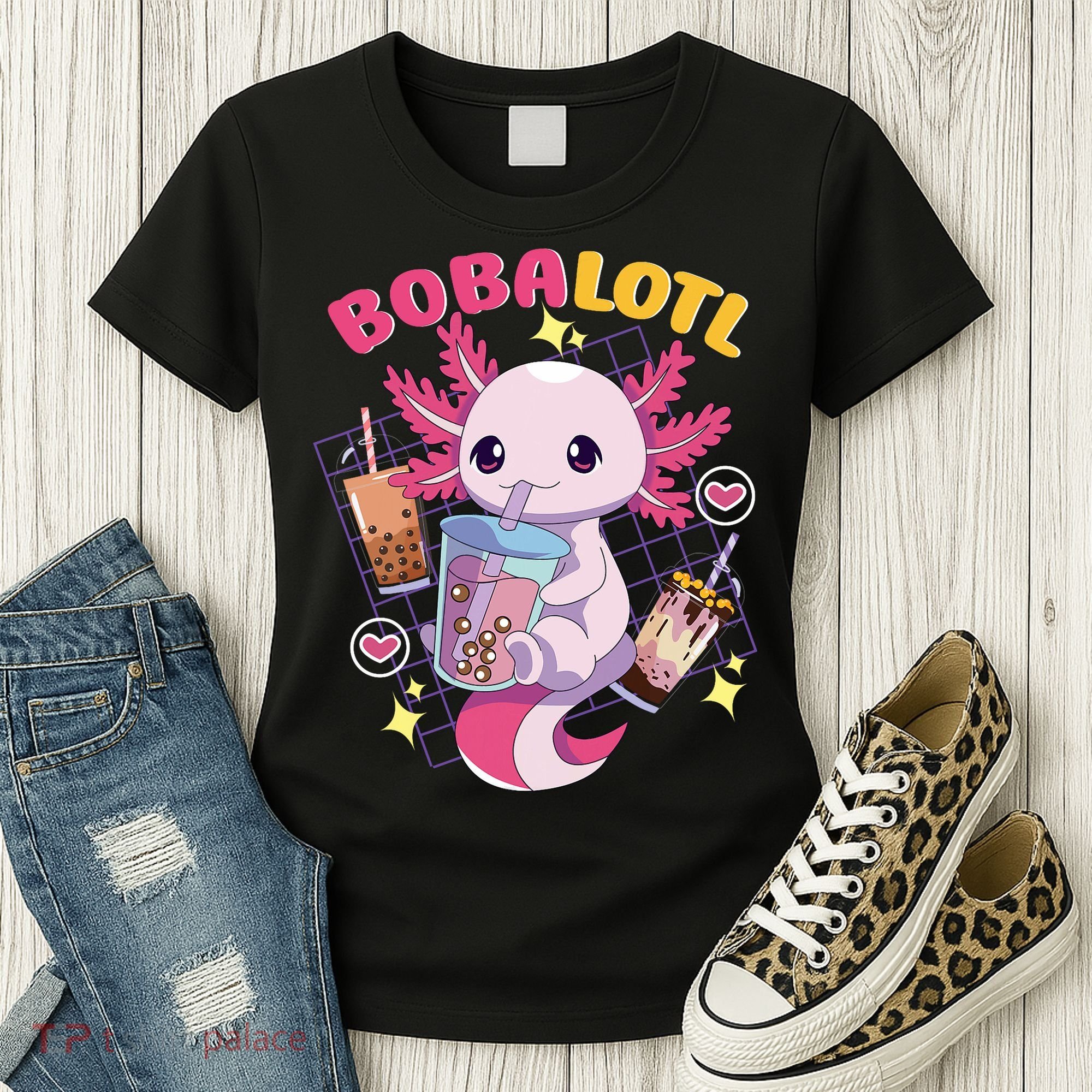Boba Tea Bubble Tea Milk Tea Anime Axolotl Cute Kawaii Gift Women's T-Shirt