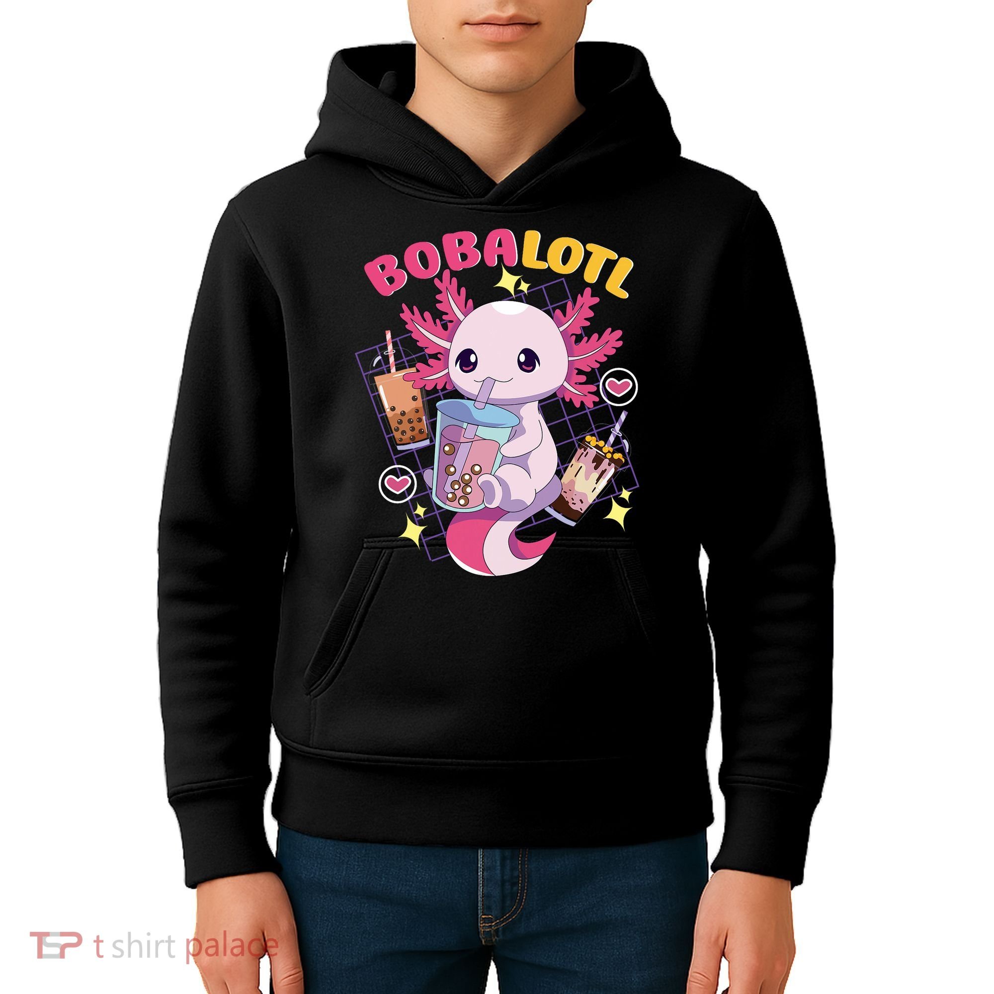 Boba Tea Bubble Tea Milk Tea Anime Axolotl Cute Kawaii Gift Kids Hoodie