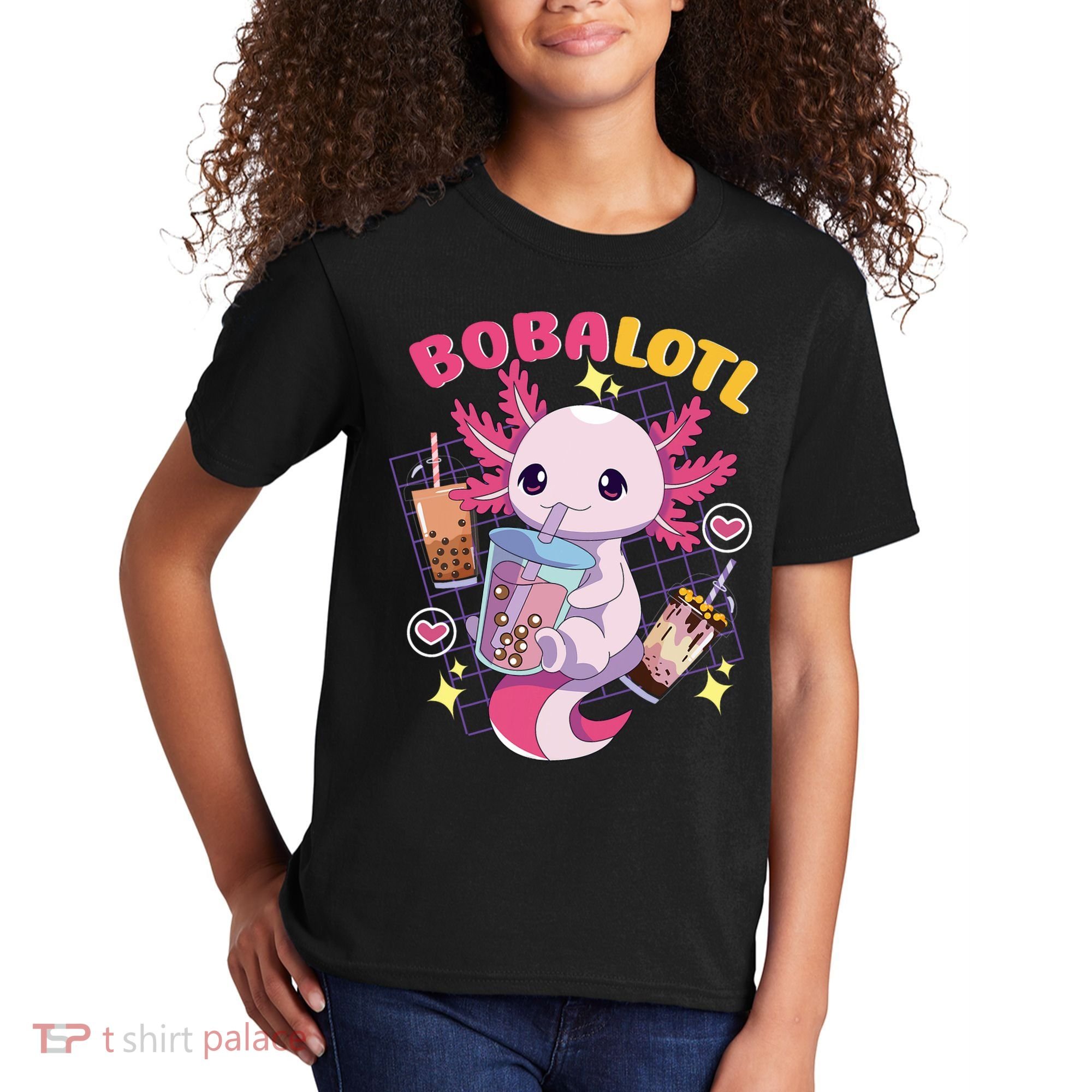 Boba Tea Bubble Tea Milk Tea Anime Axolotl Cute Kawaii Gift Kids T-Shirt