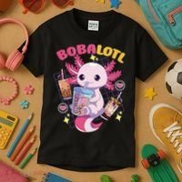 Boba Tea Bubble Tea Milk Tea Anime Axolotl Cute Kawaii Gift Kids T-Shirt thumb 3
