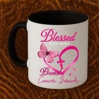 Blessed To Be Called Breast Cancer Survivor Pink Butterfly Coffee Mug thumb 2