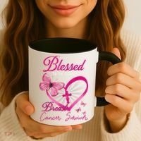 Blessed To Be Called Breast Cancer Survivor Pink Butterfly Coffee Mug thumb 3