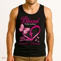 Blessed To Be Called Breast Cancer Survivor Pink Butterfly Tank Top thumb 3