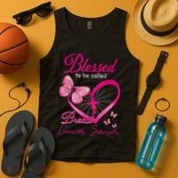 Blessed To Be Called Breast Cancer Survivor Pink Butterfly Tank Top thumb 4