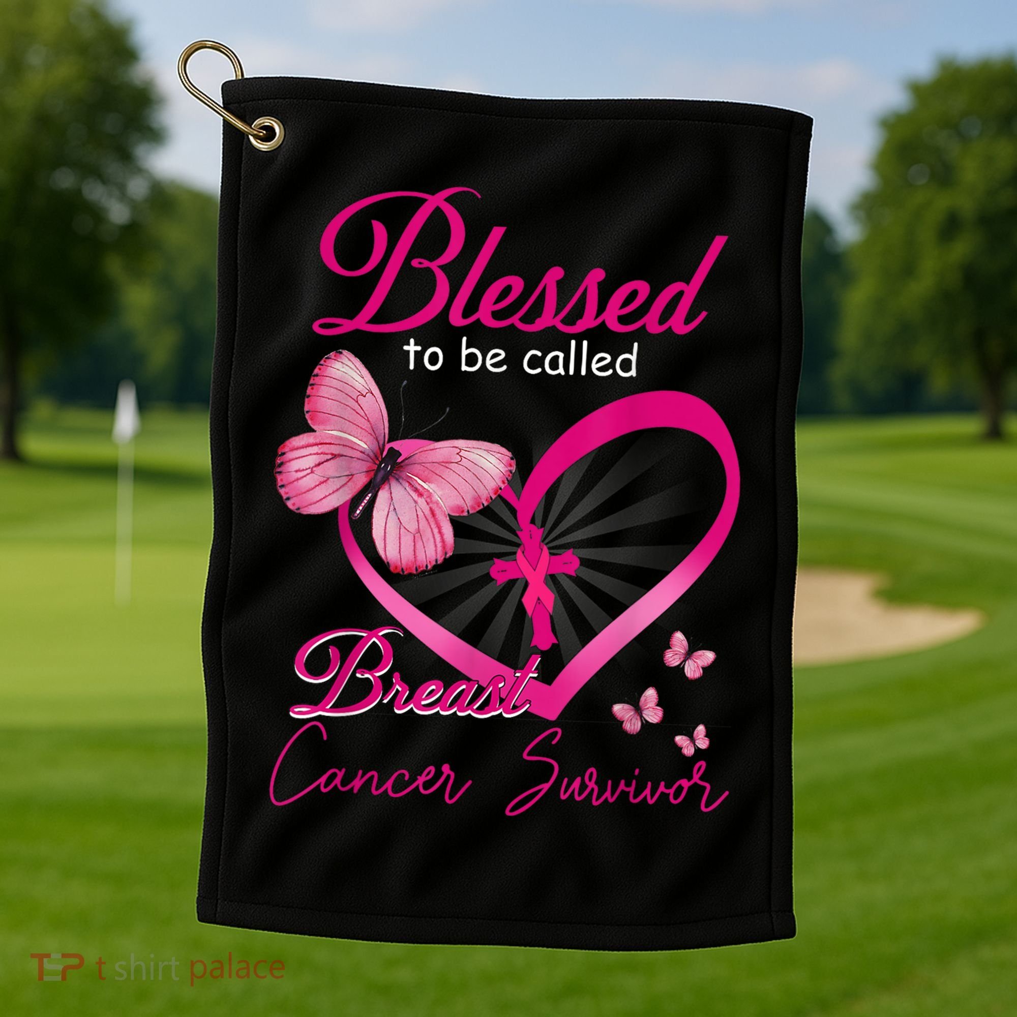 Blessed To Be Called Breast Cancer Survivor Pink Butterfly Golf Towel